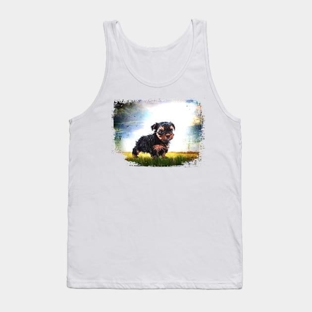 Yorkie On Grunge Tank Top by PhotoArts